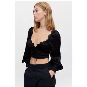 For Love & Lemons Liz Long Sleeve Corset Top in Black size XS NWOT $160